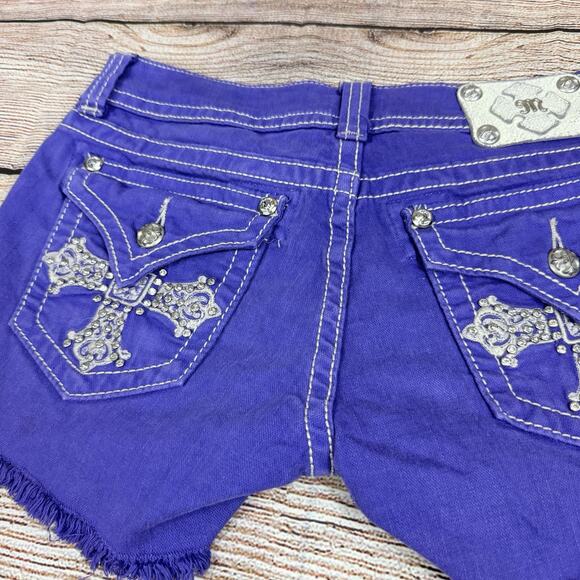 Y2K Miss Me Purple Western Cross Bling Shorts Size 29 Low Rise 5 Pocket Denim - Picture 11 of 14